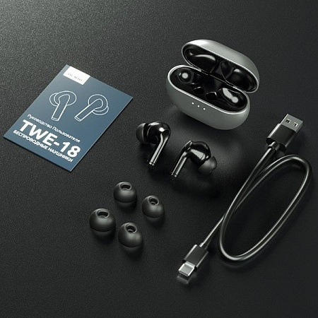 Наушники беспроводные "TWE-018", True Wireless, Bluetooth 5.1, графит